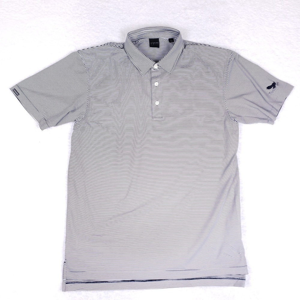 Dunning Golf Striped Performance Polo Shirt Large Navy White Activewear Sports